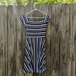 LOFT Open Criss Cross Back Striped Dress Small
